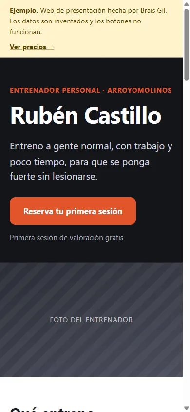 Concepto de web para un entrenador personal